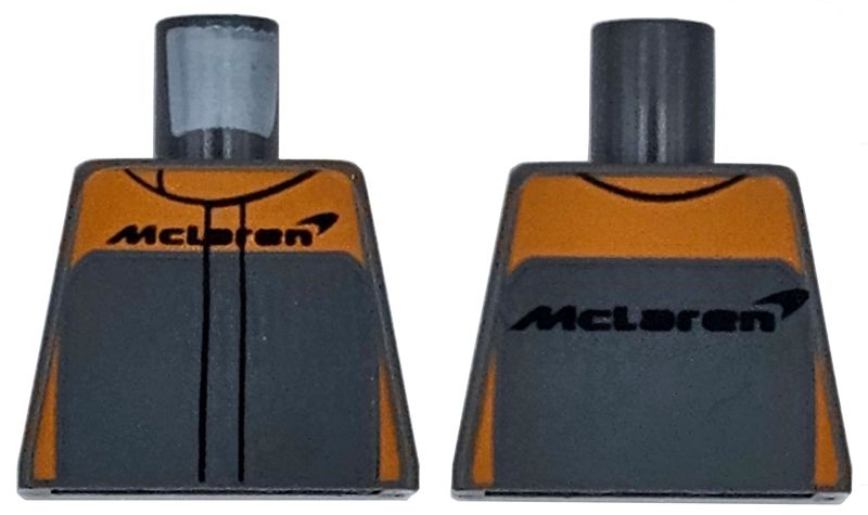Lego Torso Racing Suit with Orange Trim and Black McLaren Logo Pattern / Dark Bluish Gray