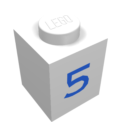Lego Brick 1 x 1 with Blue '5' Print / White