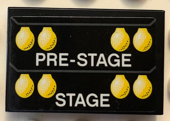 Lego Tile 2 x 3 with White 'PRE-STAGE', 'STAGE' and Yellow Lights Pattern (Sticker) - Set 42103 / Black