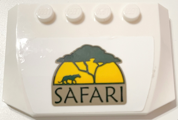 Lego Wedge 4 x 6 x 2/3 Triple Curved with Bright Light Orange Sunset and Dark Green "SAFARI", Tree, and Tiger Silhouette Pattern (Sticker) - Set 60267 / White