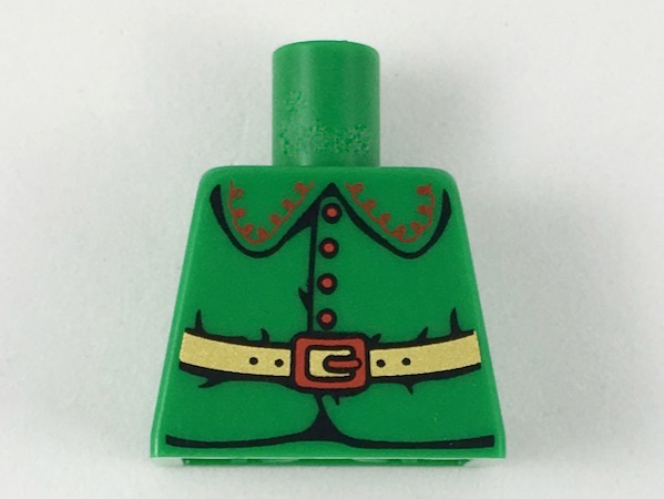 Lego Torso Rounded Collar, 4 Red Buttons and Gold Belt with Red Buckle Pattern (BAM) / Green