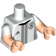 Lego Torso, Dual Molded Arms, Adidas and DFB Logos / 'MUSTAFI 2' Back Print, White Sleeves Pattern, Light Nougat Arms and Hands / White