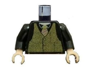 Lego Torso Speed Racer Tweed Vest with Rep Striped Tie Pattern / Black Arms / Light Nougat Hands