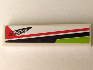 Lego Tile 1 x 4 with Lime, Red and Black Lines and 'CELLFISH' Pattern Model Right Side (Sticker) - Set 8897 / White
