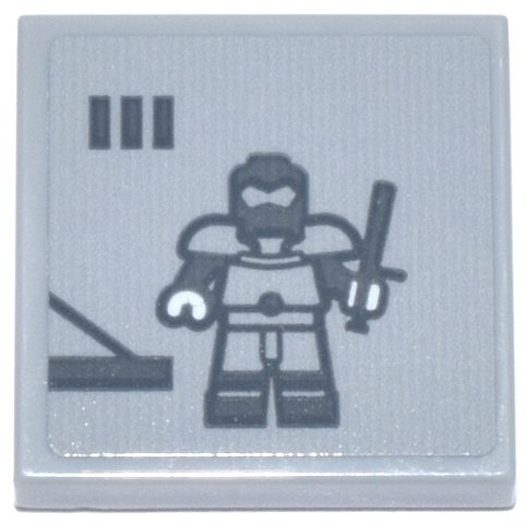 Lego Tile 2 x 2 with Dark Bluish Gray Lock-Up Minifigure and Police Baton with White Hands in Prison Cell Pattern (Sticker) - Set 76271