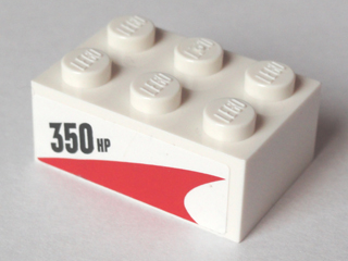 Lego Brick 2 x 3 with '350 HP' Pattern Model Left Side (Sticker) - Set 60005 / White