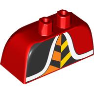 Lego Lower Body, Skirt Wide with Side Hoops (Panniers) with Black/Yellow/Orange Decoration, White Trim Print / Red