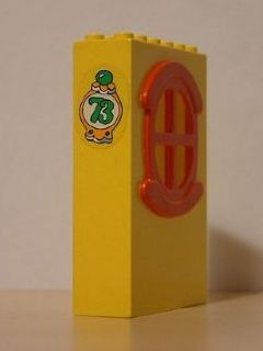 Lego Fabuland Building Wall 2 x 6 x 7 with Round Symmetric Red Window with '73' Pattern (Sticker) - Set 3672