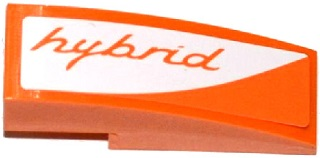 Lego Slope, Curved 3 x 1 with Orange 'hybrid' on White Background Pattern Model Left Side (Sticker) - Set 75912 / Orange