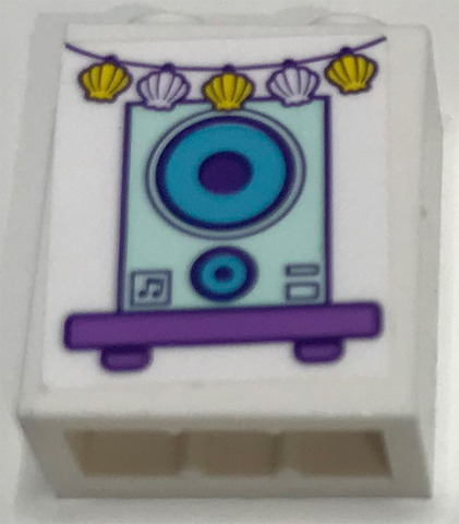 Lego Brick 1 x 2 x 2 with Inside Stud Holder with Speaker and Seashells Pattern (Sticker) - Set 41317