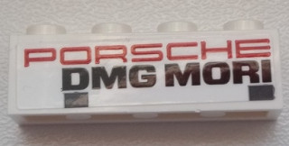 Lego Brick 1 x 4 with Red 'PORSCHE' and Black 'DMG MORI' and 2 Dark Bluish Gray Rectangles Pattern on Both Sides (Stickers) - Set 75876
