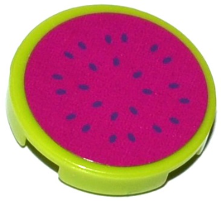 Lego Tile, Round 2 x 2 with Bottom Stud Holder with Watermelon Slice Pattern (Sticker) - Set 41118