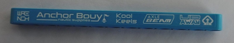 Lego Technic, Liftarm Thick 1 x 13 with White 'WRENCH', 'Anchor Bouy', 'Kool Keels', 'AXLE BEAM' and 'UP AWAY' Pattern Model Left Side (Sticker) - Set 42074 / Dark Azure