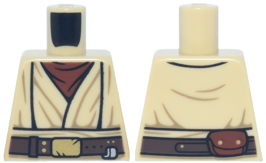 Lego Torso SW Layered Shirt, Reddish Brown Undershirt, Dark Brown Belt with Gold Buckle and Silver Clip Pattern (SW Obi-Wan) / Tan