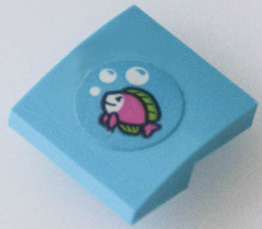 Lego Slope, Curved 2 x 2 x 2/3 with Dark Pink and Lime Fish and White Bubbles Pattern (Sticker) - Set 41433 / Medium Azure