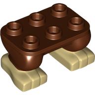 Lego Feet, 2 x 3 x 2/3 with 6 Studs on Top with Tan Toes Pattern / Reddish Brown