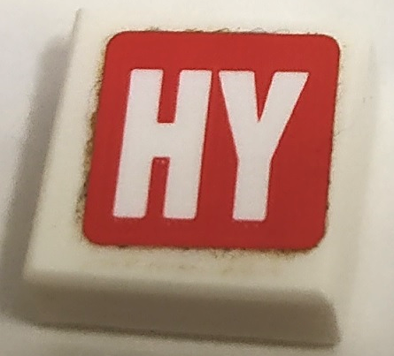 Lego Tile 1 x 1 with 'HY' in Red Square Pattern Model Right Side (Sticker) - Set 75872 / White