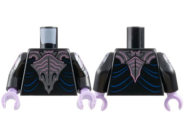 Lego Torso Robe, Dark Silver Skull Armor, Metallic Pink Stripes, Dark Blue Gathers Pattern / Black Arms with Armor and Stripes Pattern / Lavender Hands