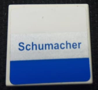 Lego Tile 2 x 2 with 'Schumacher', Blue and Silver Stripes Pattern (Sticker) - Set 8461
