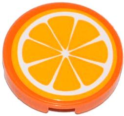 Lego Tile, Round 2 x 2 with Orange Fruit Slice Pattern (Sticker) - Set 41035