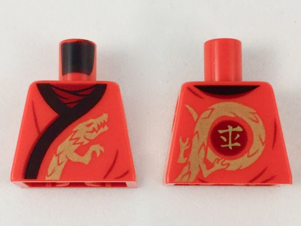 Lego Torso Ninjago Robe with Black Hem and Gold Dragon Pattern / Red