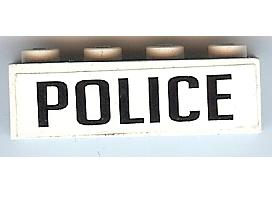 Lego Brick 1 x 4 with Black 'POLICE' Pattern (Sticker) - Sets 6111 / 8135 / 8665