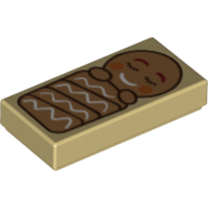 Lego Tile 1 x 2 with Ginger Bread Man/Baby Under Blanket Print / Tan