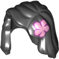 Lego Hair Mid-Length with Part over Front of Right Shoulder and Pink Flower Print on Left Side