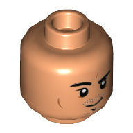 Lego Minifig Head Wong, Goatee Stubble, Raised Right Eyebrow, Cheek Lines Print / Nougat