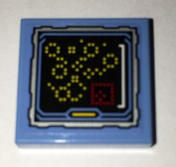 Lego Tile 2 x 2 with Batcomputer Yellow Light Display Pattern (Sticker) - Set 70909 / Medium Blue