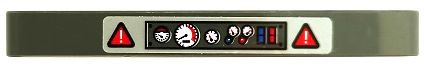 Lego Technic, Liftarm Thick 1 x 9 with Control Panel with Gauges and Exclamation Marks in Red Warning Triangles Pattern (Sticker) - Set 42068 / Dark Bluish Gray