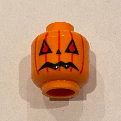 Lego Minifig Head Pumpkin, Jack O' Lantern Print [Blocked Open Stud]