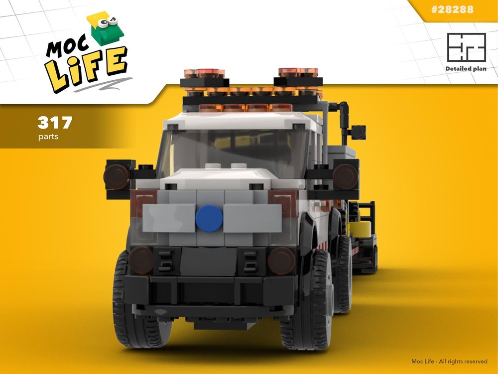 Lego Ford F-450 quad cab long bed with trailer and John Deere mower