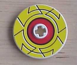 Lego Technic, Disk 3 x 3 with Yellow Border Around Red Circle Pattern (Sticker) - Sets 8482 / 8483 / White