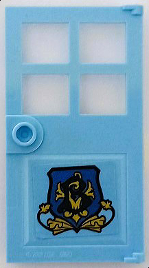 Lego Door 1 x 4 x 6 with 4 Panes and Stud Handle with Beauxbatons Crest with Dark Blue Letter B and Gold Leaves Pattern Model Left Side (Sticker) - Set 75958
