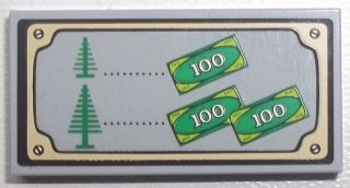 Lego Tile 2 x 4 with Trees and Money Pattern (Sticker) - Set 10216