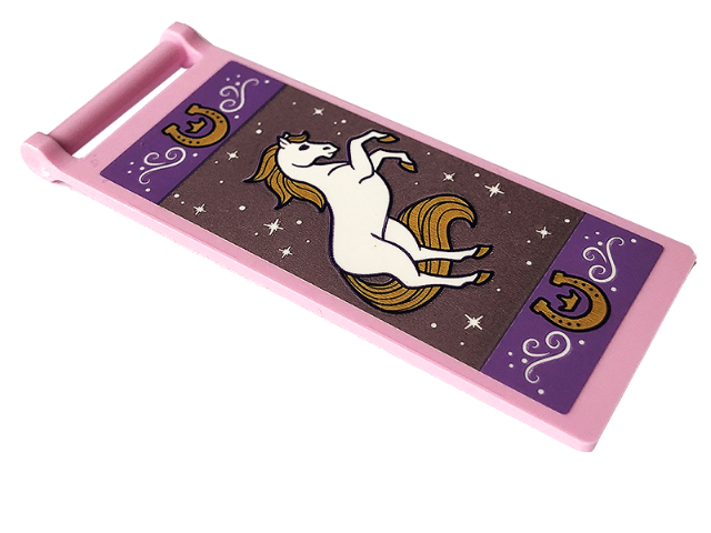 Lego Flag 7 x 3 with Bar Handle with White Horse and Gold Horseshoes and Crowns Pattern Model Right Side (Sticker) - Set 43195 / Bright Pink