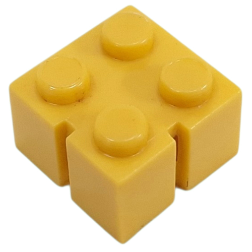 Lego Brick 2 x 2 without Bottom Tubes, Slotted (with 2 slots, right) / Yellow