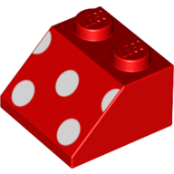 Lego Brick Sloped 45° 2 x 2 with White Circles, Dots Print / Red