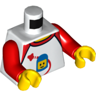 Lego Torso Shirt, Red Collar, Space Ship, and Classic Space Minifigure Head with Helmet Print, Red Arms, Yellow Hands / White