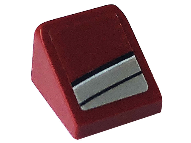 Lego Slope 30 1 x 1 x 2/3 with Black and Silver Stripes Pattern Model Right Side (Sticker) - Set 76903 / Dark Red