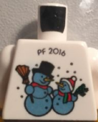 Lego Torso Kladno with 'PF 2016' and 2 Snowmen on Front, Lego Logo on Back Pattern / White