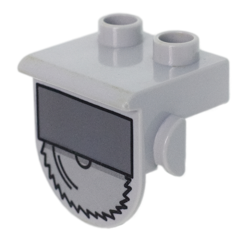 Lego Duplo Plate 1 x 2 with Overhang with Half Circular Saw Print / Light Bluish Gray