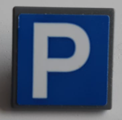 Lego Road Sign 2 x 2 Square with Open O Clip with Parking Pattern (Sticker) - Set 60200