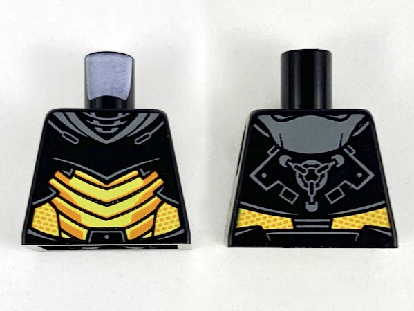 Lego Torso Armor, Dark Bluish Gray Collar, Yellow Abdomen Plates with Orange Trim Pattern / Black