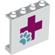 Lego Panel 1 x 4 x 3 with Pink '+' and Blue Paw Print / White