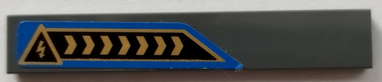 Lego Tile 1 x 6 with Gold Chevrons and Electricity Danger Triangle on Back and Blue Background Pattern Model Right Side (Sticker) - Set 70731