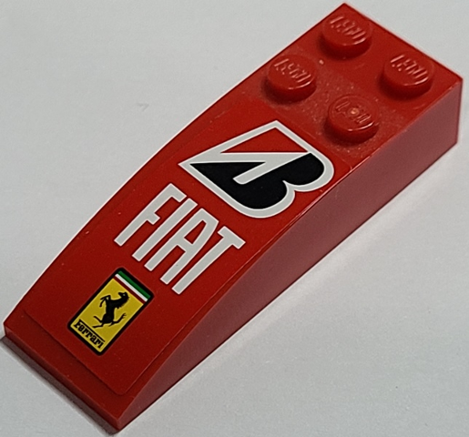 Lego Slope, Curved 6 x 2 with Bridgestone, Fiat and Ferrari Logos on Red Background Pattern (Sticker) - Set 8157
