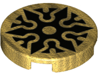 Lego Tile, Round 2 x 2 with Bottom Stud Holder with Black Shuriken Throwing Star Pattern