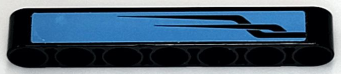Lego Technic, Liftarm Thick 1 x 7 with Black Angled Stripes on Dark Azure Background Pattern Model Left Side (Sticker) - Set 42098 / Black